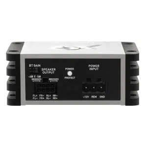 Vista de las entradas y salidas del amplificador ESX Quantum QS-FOUR-BT