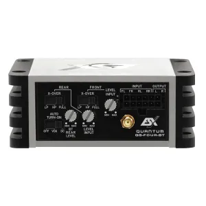 Vista de los inputs y outputs del amplificador ESX Quantum QS-FOUR-BT