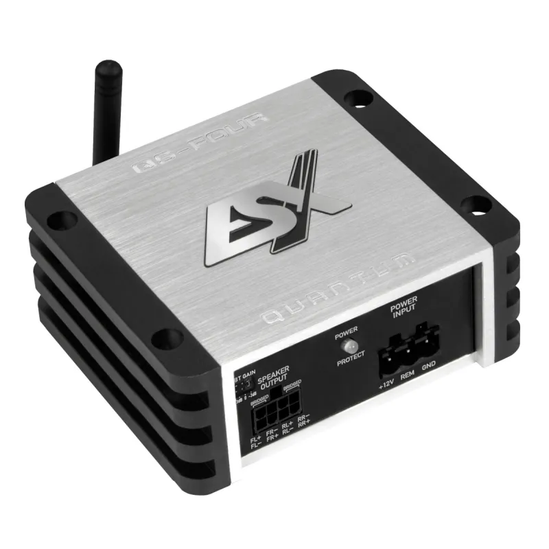 Vista lateral del amplificador compacto ESX Quantum QS-FOUR-BT