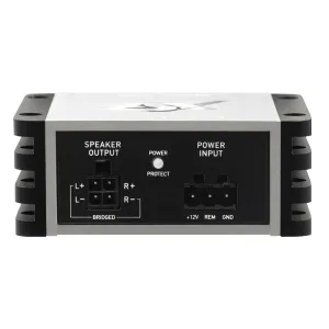 Vista de las entradas y salidas del amplificador ESX Quantum QS-TWO-BT