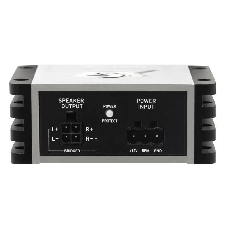 Vista de las entradas y salidas del amplificador ESX Quantum QS-TWO-BT