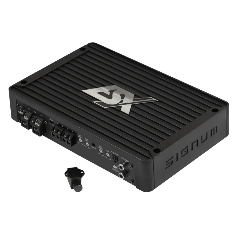 Vista lateral del amplificador ESX Signum SE1500.1 y su controlador incluido