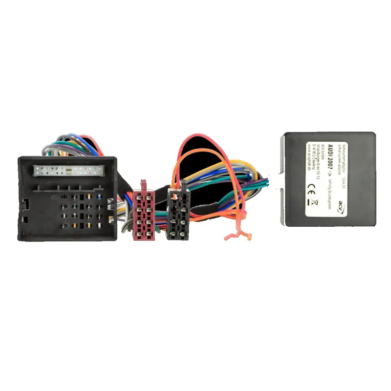 Vista de los conectores  y pines del adaptador sistemas amplificados Bose para 2 canales