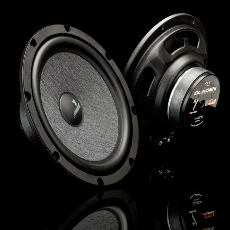 Vista general de los woofers del kit de vías separadas Gladen Gamma 200.2