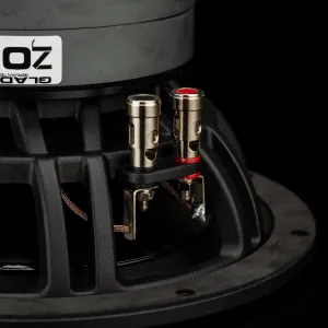 Vista de los conectores del subwoofer Gladen Zeta 08