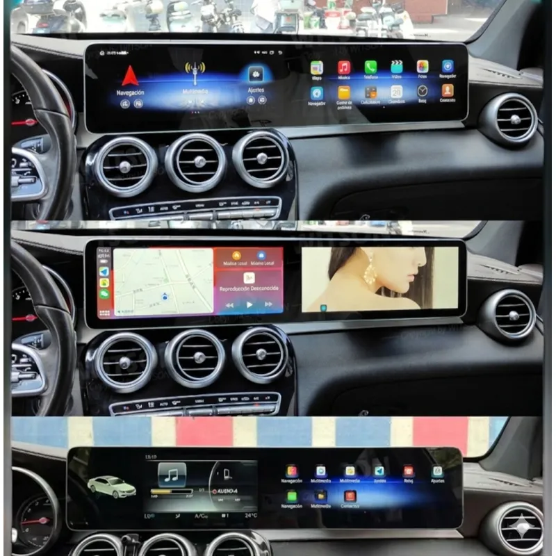Resultado de la instalación de la pantalla doble para Mercedes Clase C W205 y GLC X253