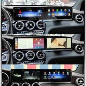 Resultado de la instalación de la pantalla doble para Mercedes Clase C W205 y GLC X253