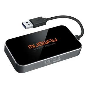 MUSWAY BTA-HD dongle Bluetooth de alta definición para streaming de audio y control de aplicaciones, con conector USB.