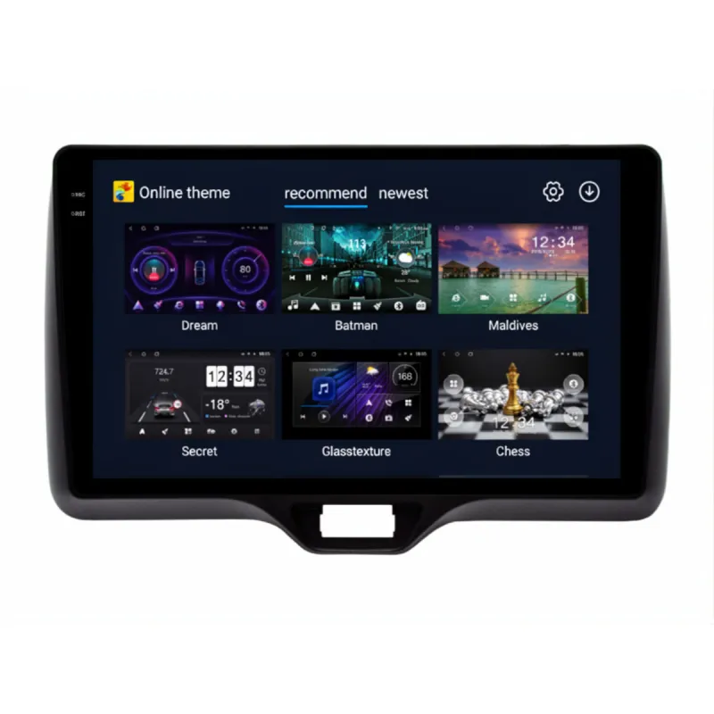 Pantalla Android para Toyota Yaris mostrando los menús disponibles.