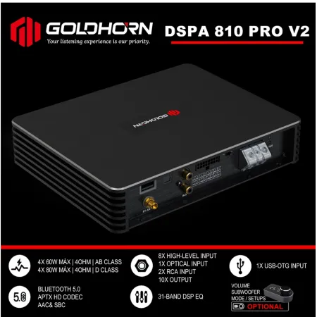 Amplificador DSP 8 canales con Bluetooth 5.0