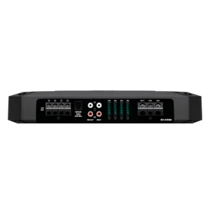 Conexiones del amplificador Alpine R2-A150M con RCA, control remoto de graves, fusibles y terminales de alimentación