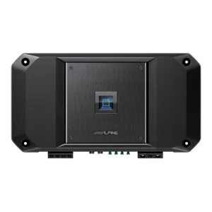 Vista superior del amplificador Alpine R2-A150M Serie R mono con chasis compacto y terminales laterales