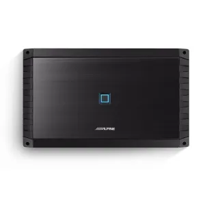 Vista superior del amplificador Alpine S2-A120M Serie S con acabado negro cepillado