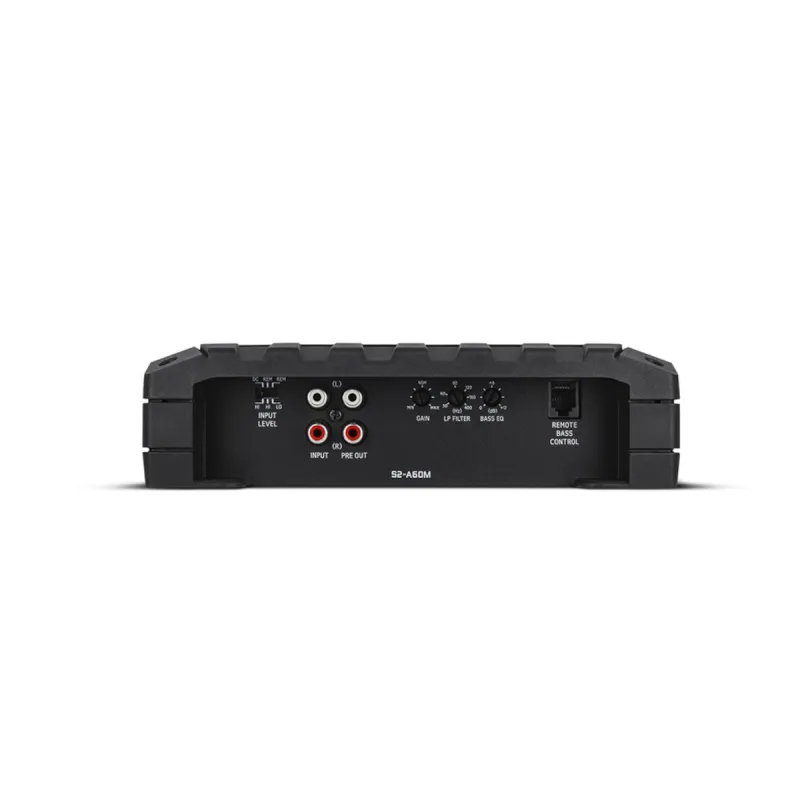 Entradas RCA, filtro LPF, Bass EQ y control remoto de graves del Alpine S2-A60M