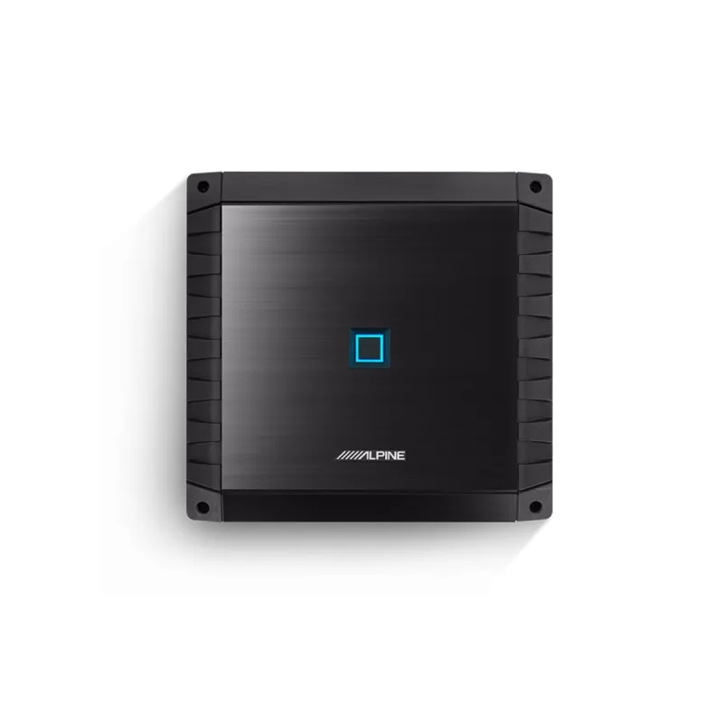 Vista superior del amplificador Class-D Alpine S2-A60M con acabado negro cepillado