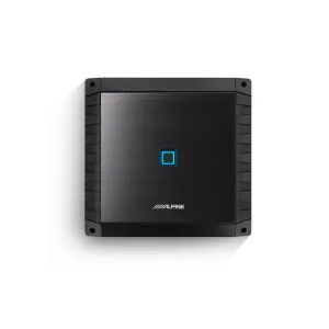 Vista superior del amplificador Class-D Alpine S2-A60M con acabado negro cepillado