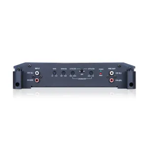 Entrada RCA, salida de previo, filtros HPF LPF y Bass EQ del Alpine BBX-T600