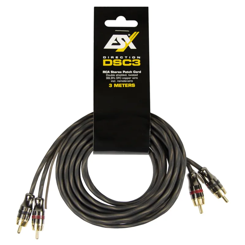 Cable RCA ESX DSC3 de 3 metros con cobre OFC, conectores dorados y remote para amplificador