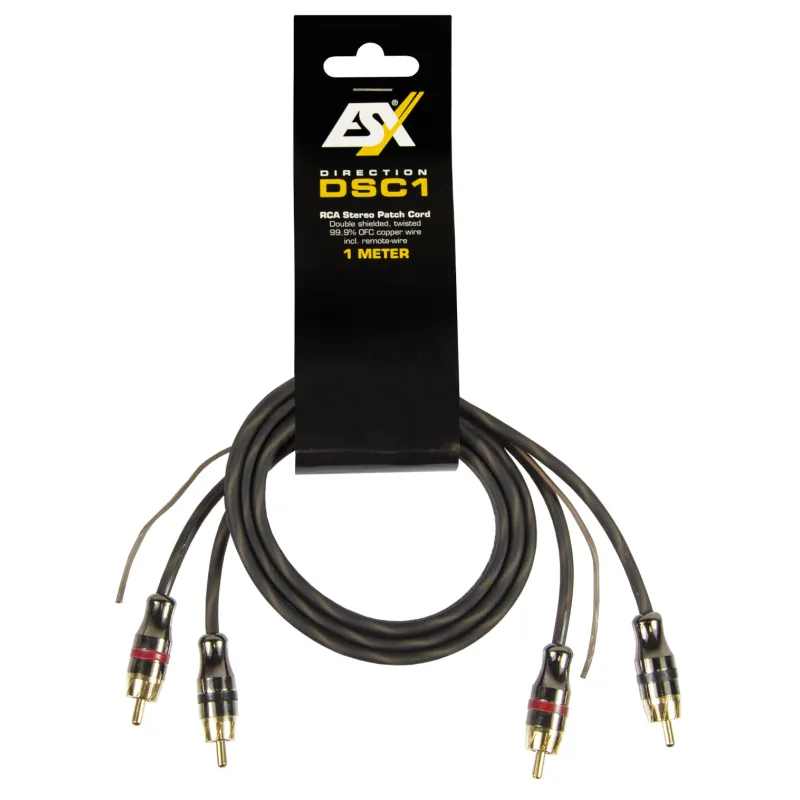 Cable RCA ESX DSC1 de 1 metro con remote integrado y conectores dorados para amplificador o DSP