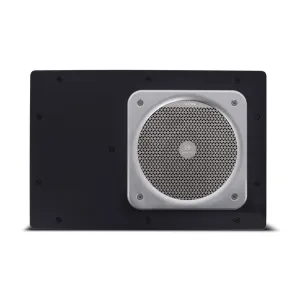 Vista frontal del subwoofer Alpine SWC-D84L con caja sellada para cabina de autocaravana