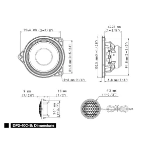 Dimensiones de los altavoces Alpine DP2-40C-B de vías separadas para BMW