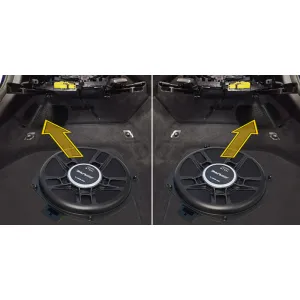 Subwoofer Alpine DP2-80WF-B instalado bajo el asiento en BMW compatible