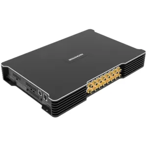 Goldhorn AB218 amplificador DSP A2B de 20 canales con conexiones laterales y salidas RCA